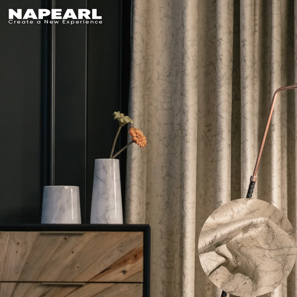 

NAPEARL Luxury Beige Blackout Cloth Panel Fabric Curtains For Living Room Sunscreen Shading Window Curtain For Bedroom Custom
