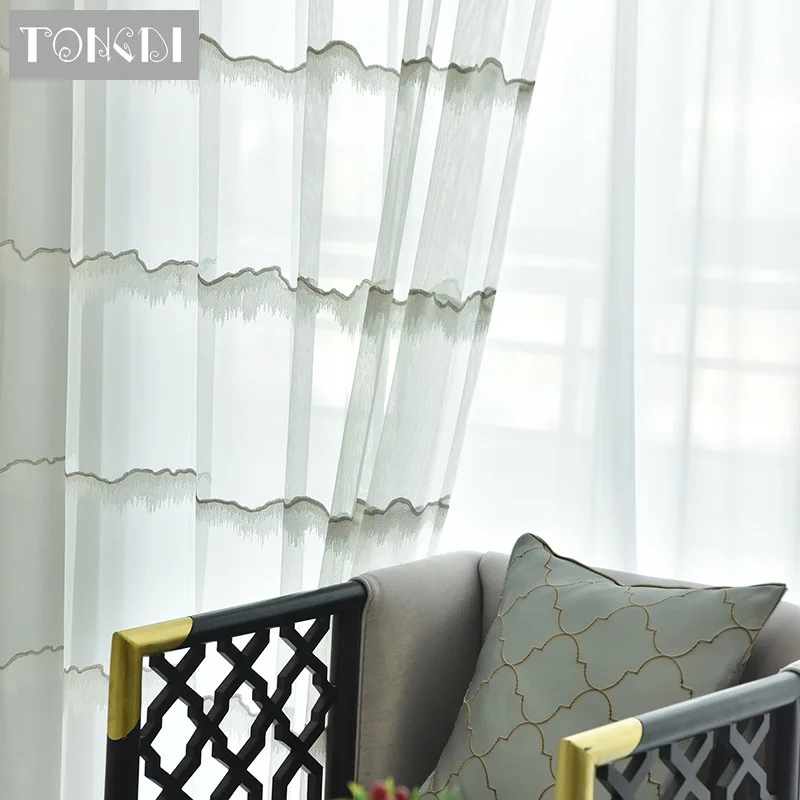 TONGDI элегантный цветочный полосатый Европейский вышитый прозрачный белый тюль
