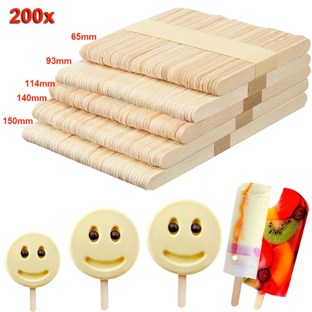 

200pcs Wooden Ice Cream Sticks Treat Sticks Freezer Pop Sticks Wooden Sticks for Ice Cream Bars 65/93/114/140/150mm ADW889