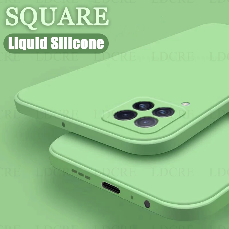 Funda cuadrada de silicona l&iacute;quida para Samsung Galaxy A22, cubierta de goma para Samsung Galaxy M52 5G, M32, M22, A03S, A22, A22S-0