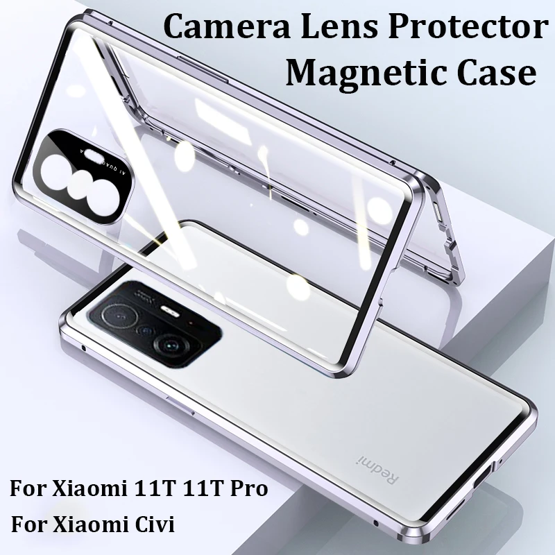 

360 Full Magnetic Case For Xiaomi 11T Pro 13 12 POOC X3 M3 M4 Redmi K40 Gaming K50 Metal Bumper Camera Tempered Glass Cover