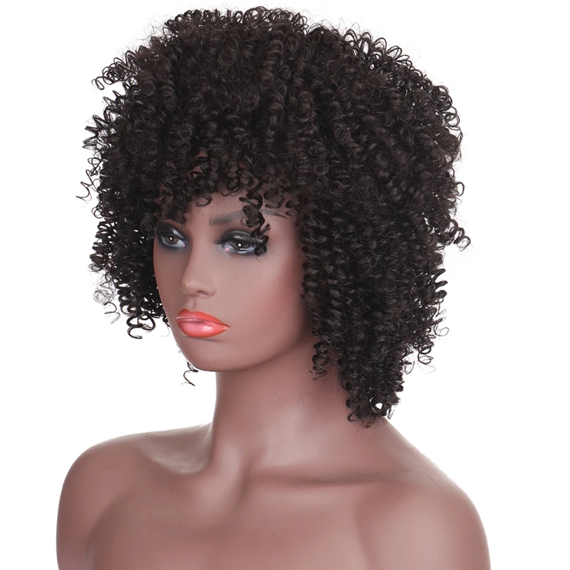 

African black long curly hair synthetic wig black curly hair wig small curly hair black wig
