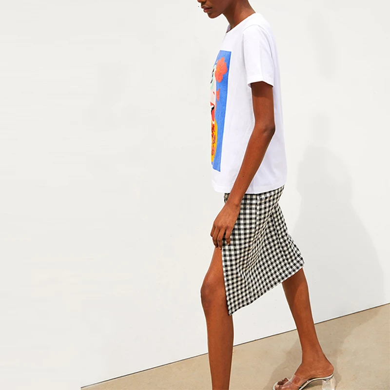 HDY Haoduoyi New Summer Loose Casual Top&tees Fashion Contrast Color Print O-neck Women T-shirt