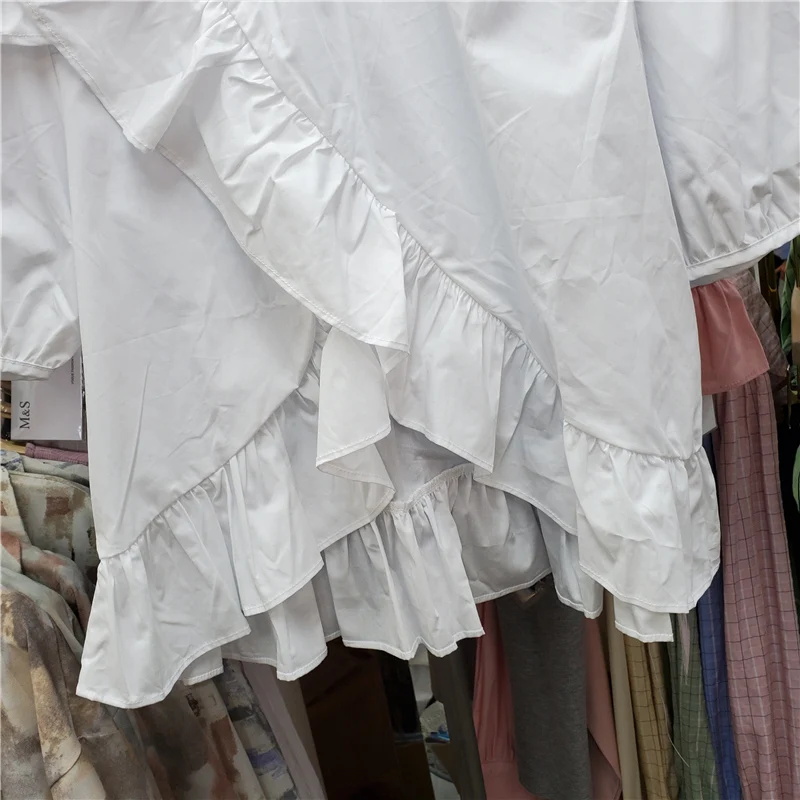 

2021 Summer New Sweet Lotus Leaf Splicing Pullover Shirt Women's Loose Retro Round Neck Lantern Sleeve Shirt for Female