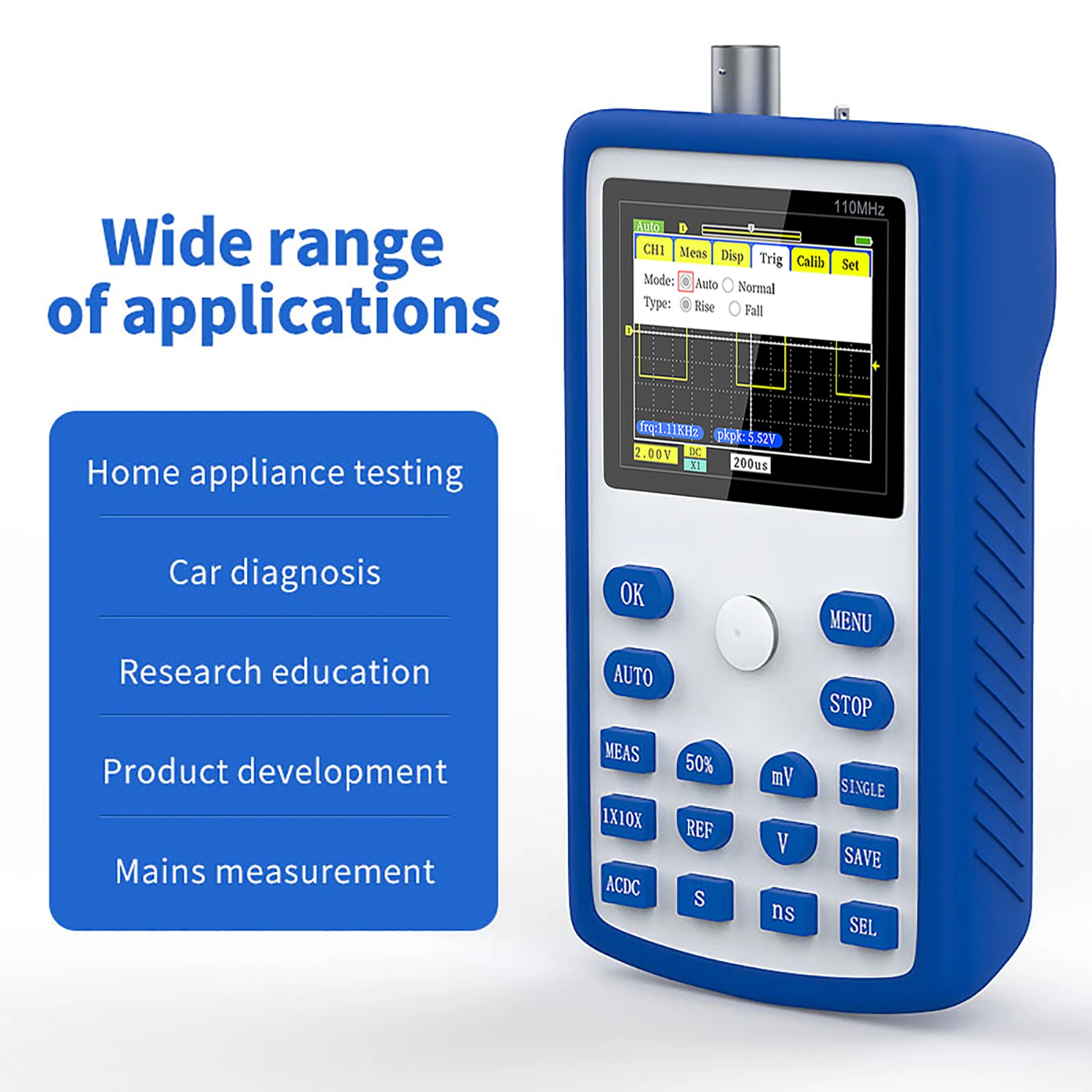 

FNIRSI-1C15 Handheld Digital Oscilloscope 500MS/S Sampling Rate with 110MHz Bandwidth 1KHz/3.3V Calibration Square Wave