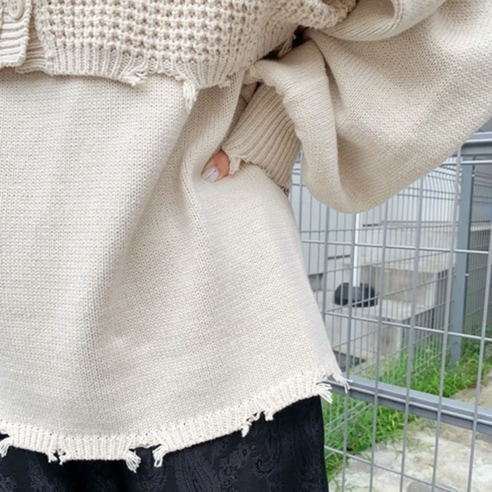 

Knitted Women Sweater Korea Japan Causal 2020 Female Solid Color Pullover Jumper Loose Style Autumn Winter Stitching Tops