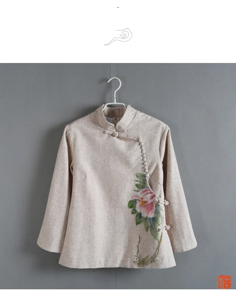 

New autumn big size Chinese retro cheongsam style original design Hand-painted peony woolen jacket outwear for women