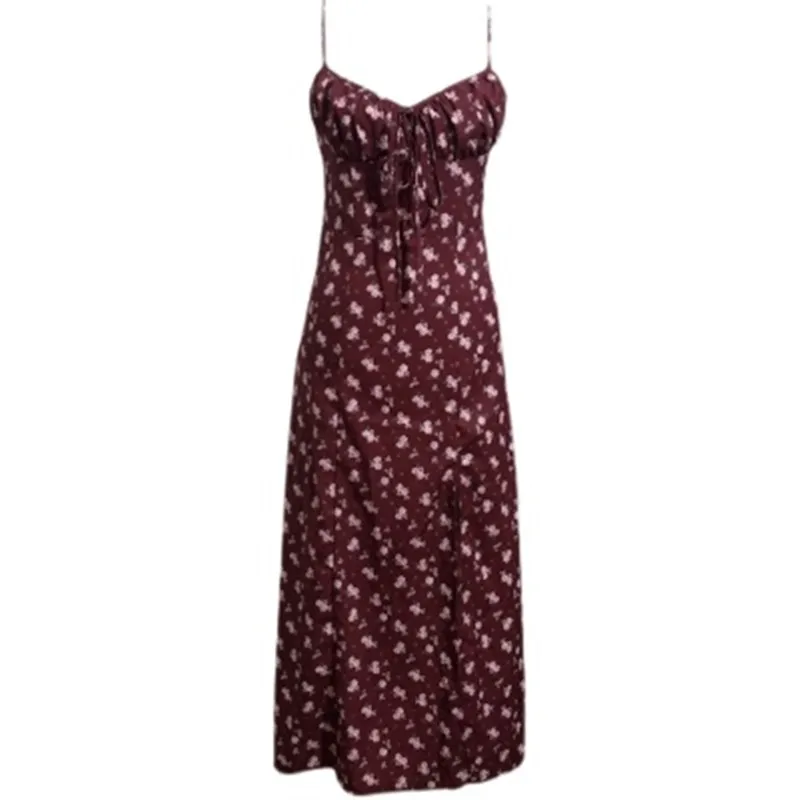 

2021 Summer Sexy Fashion Floral Folds Lace Slit Sling Halter Female Short Dress Elegant Evening Party Dresses boho