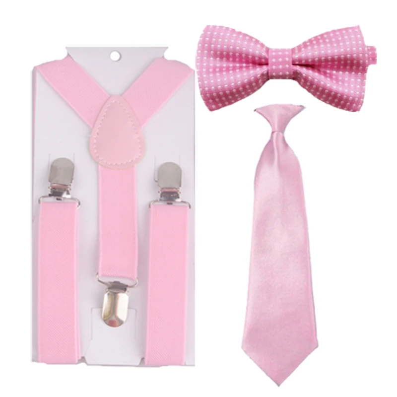 Классические Детские высококачественные розовые подтяжки галстуки бабочки