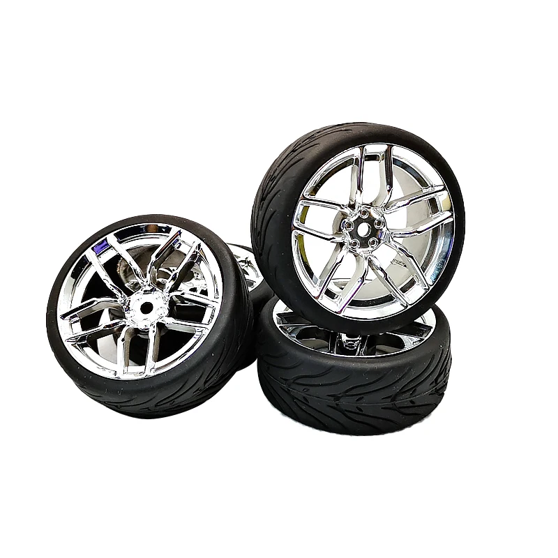 

Rim 12mm 1/10 Rubber Tire Wheel Set Model 4pcs HUC + PP133 Fit 1:10 RC On Road Car