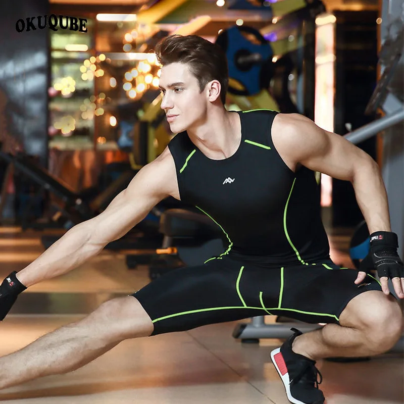 

Для мужчин Сжатие Спортивная нейлон спандекс для тренировок одежда эластичный дышащий Быстросохнущий для спортивного зала, для пробежки, д...