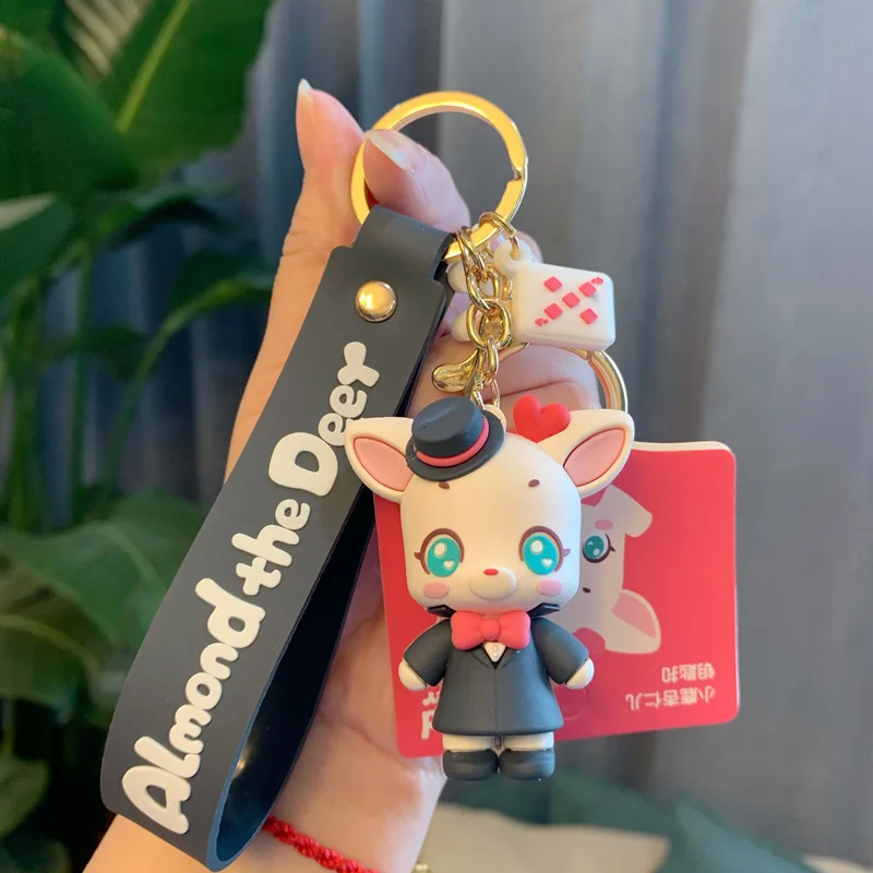 

Girl Heart Small Deer Genuine Key Chain Lovely Cartoon Key Chain Girl Bag Pendant Lovers Car Key Ring Creative Gifts Hot