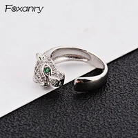 foxanry 925 stamp rings creative terndy dazzling zircon leopard animal anillos for women couples party jewelry gifts