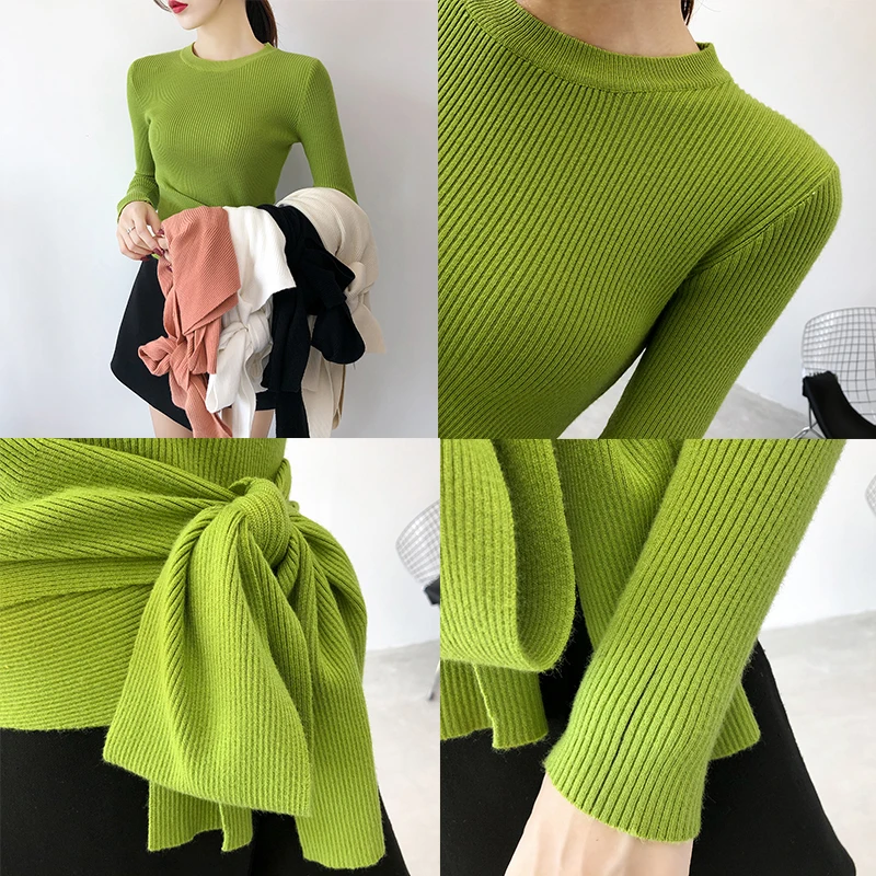 2019 женский осенний зимний свитер короткий топ с круглым вырезом пуловер на