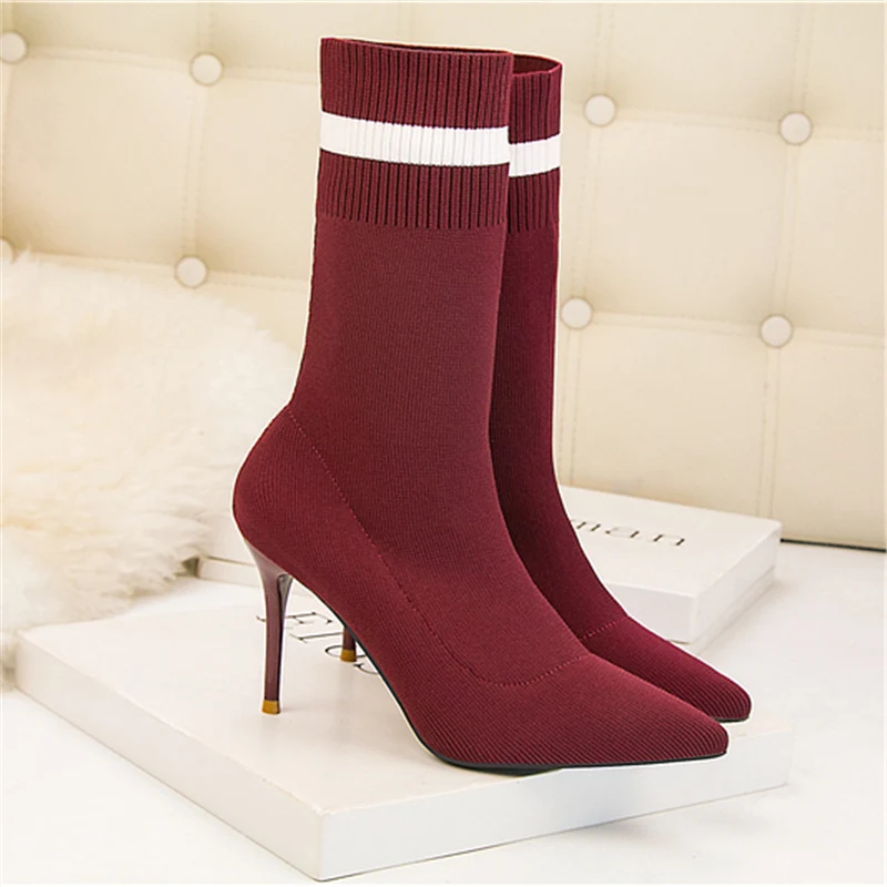 2019 женские роскошные серые Стрейчевые ботинки ботильоны на высоком каблуке 9 см