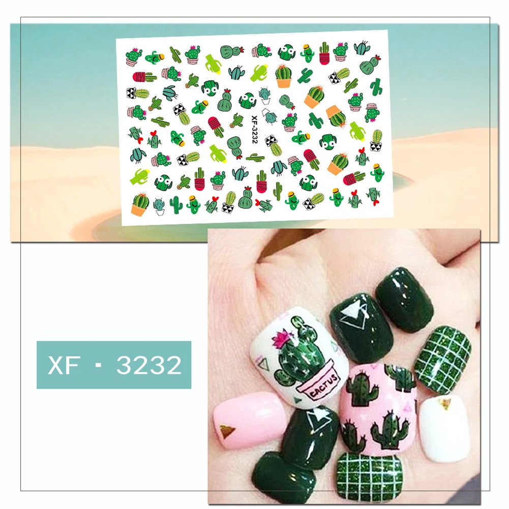 HOT!!!Waterproof Avocado Leaf Cactus Nail Sticker Full Cover DIY Adhesive Decor |