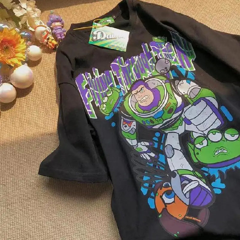 

2021 New Summer Cotton American Retro Space Short-sleeved T-shirt Female Male Couple Cartoon Loose Casual Top Buzz Lightyear
