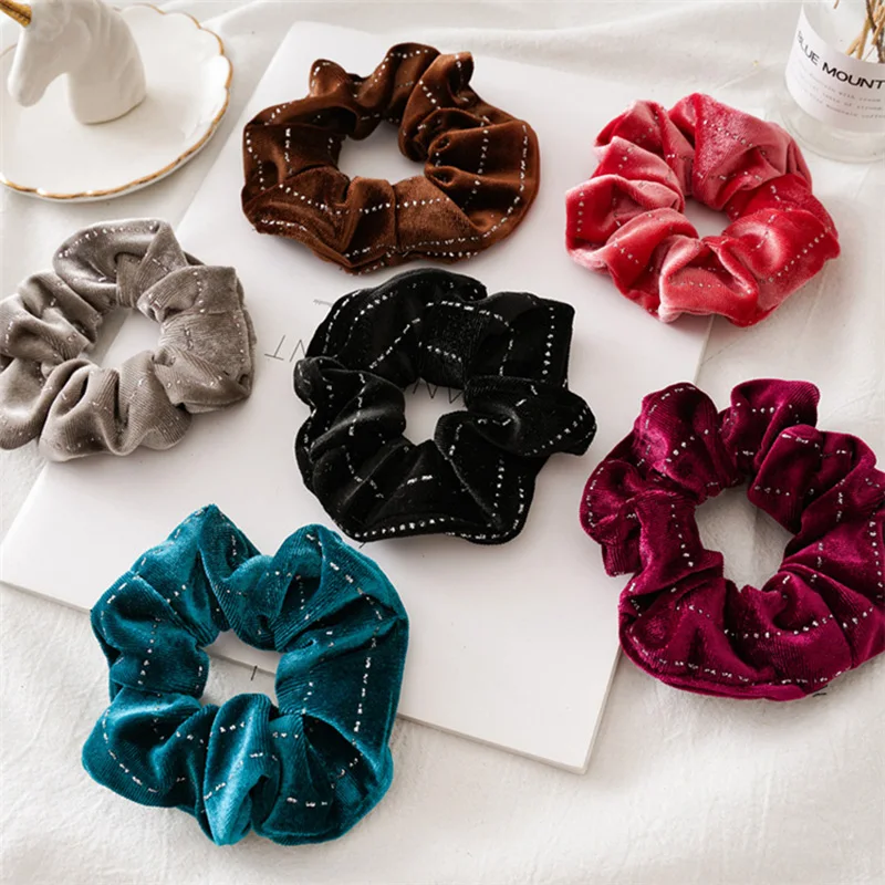 

Shiny Velvet Scrunchies Wholesale Elastic Hair Bands for Women Solid Color Girls Ponytail Holder Hair Ties Hair Accessories