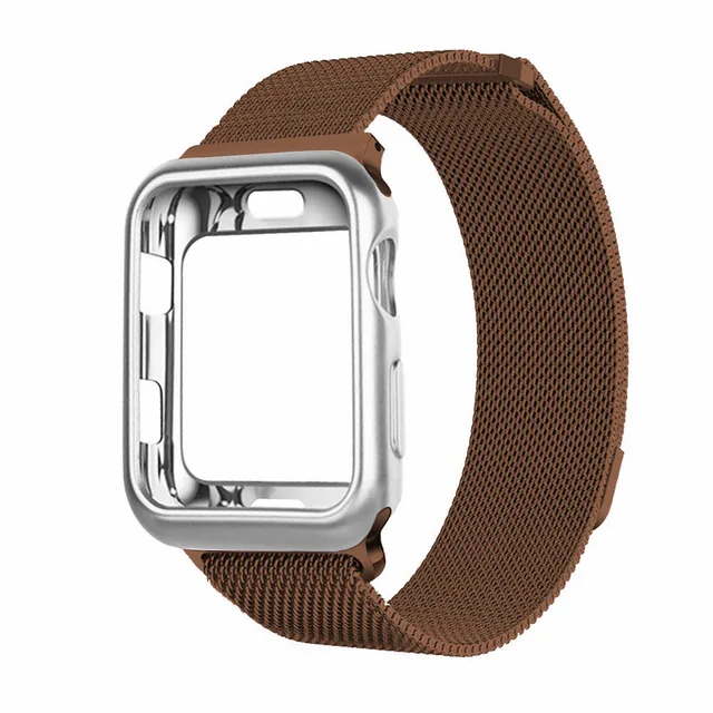 Миланская петля+ чехол для Apple Watch 44 мм 40 мм 38 мм 42 мм браслет из нержавеющей стали для iwatch серии 5 4 3 2 1 полосы - Цвет ремешка: brown