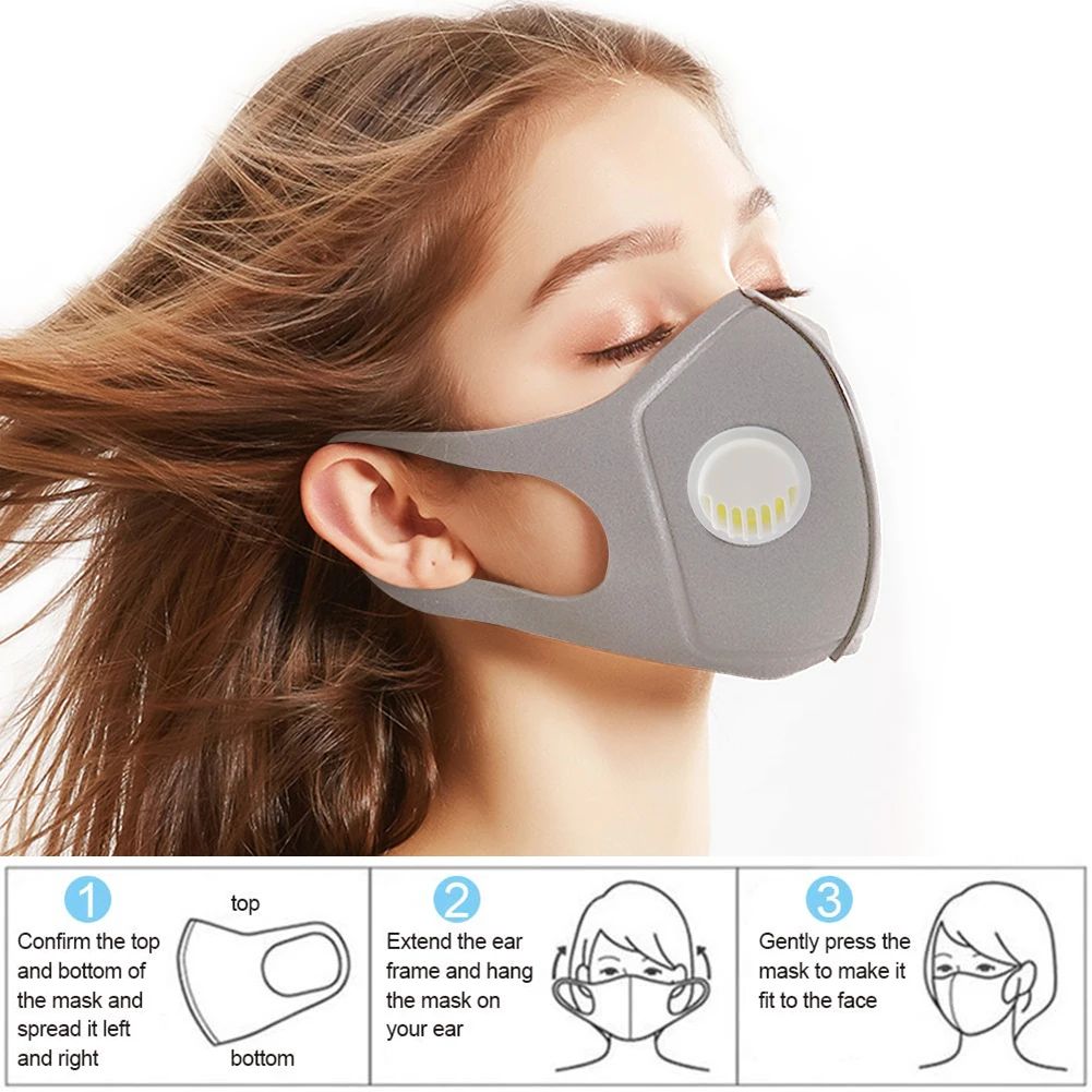 Моющаяся 4 шт. модная маска для лица мягкая губка PM2.5 Мужская и женская черная