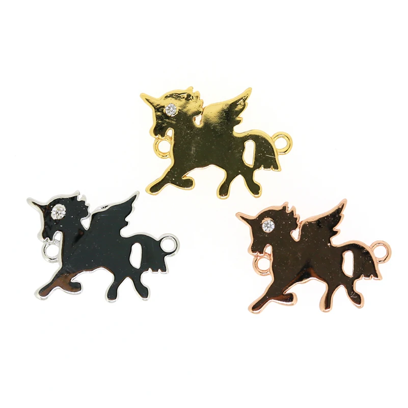 

10 pcs/lot Unicorn Wing Charm Pave White CZ 4 Metal Colors Charms Double Buttons connectors For Diy Material Jewelry Making 2020