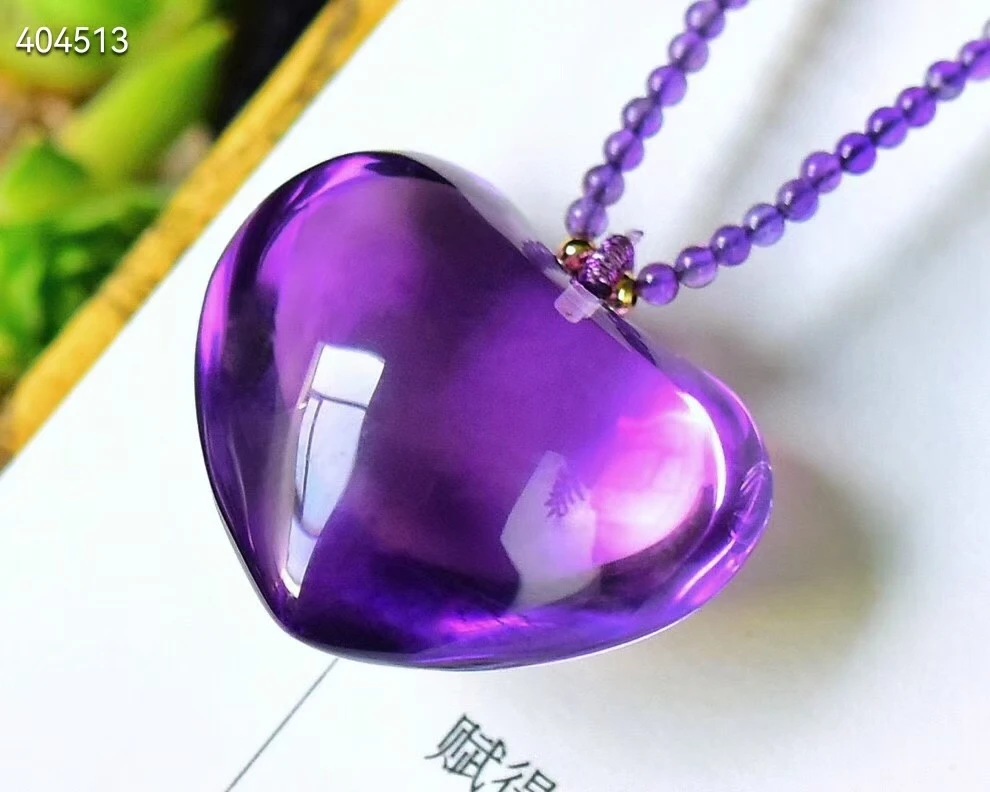 

Natural Purple Amethyst Quartz Heart Love Carved Pendant 25.1*28.1*16.3mm Women Men Ametrine Fox Necklace Jewelry AAAAA