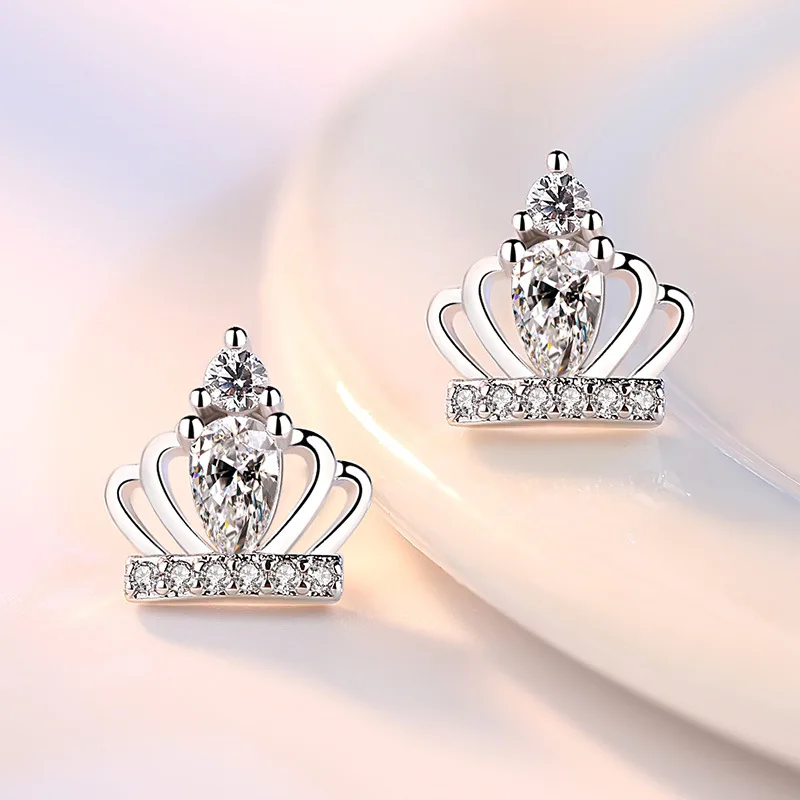 

Cute Fashion 925 Sterling Silver Crown Zircon Stud Earrings For Women Jewelry oorbellen pendientes