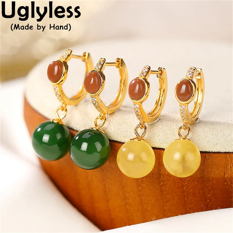 

Uglyless Natural Coloful Gemstones Candy Balls Earrings for Women Cute Agate Jasper Amber Hoop Earrings 925 Silver Jewelry Gold