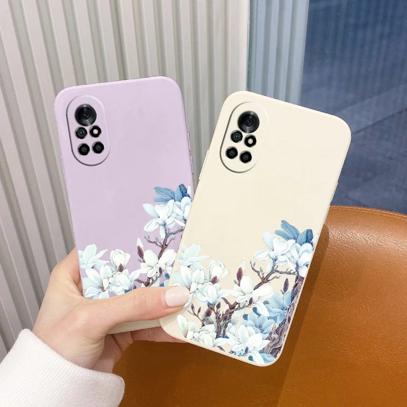 

For Huawei Nova 8 7 Pro SE 6 SE Case White Lily Liquid Slicone Phone Cover 5 Pro 5Z 5I 5Ipro 5T 4 4E Shockproof Soft Case Funda