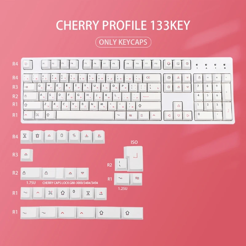 

R58A 133 Keys/set Cherry Profile Japanese Characters White Theme Keycap PBT Dye Sublimation Key For Mechanical Keyboard