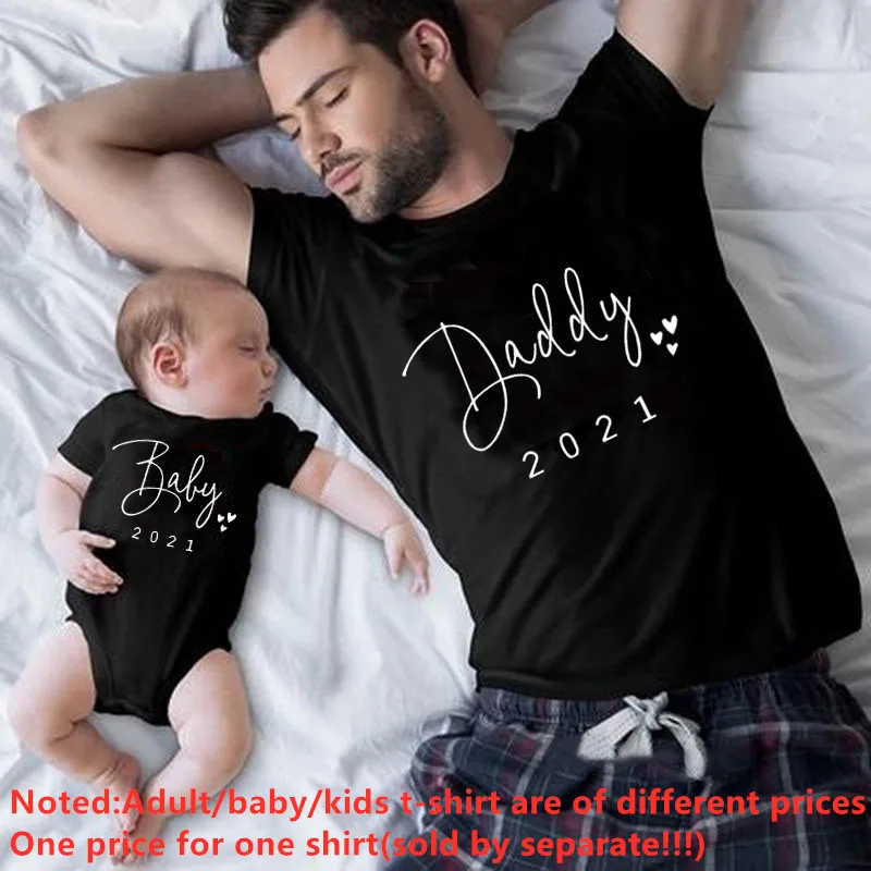 

Funny Baby Daddy 2021 Family Matching Clothing Simple Pregnancy Announcement Family Look T Shirt Baby Dad Matching Clothes