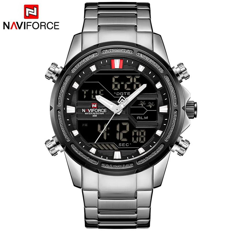 S-SBW NAVIFORCE мужские военные наручные часы из нержавеющей стали люксовый бренд мужские часы модные спортивные часы мужские водонепроницаемые кварцевые часы - Цвет: S-SBW