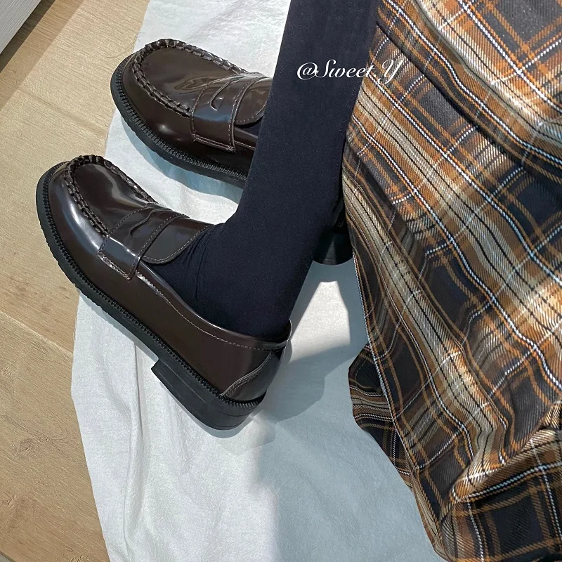 Униформа Женская черная коричневая на платформе в японском стиле Студенческая