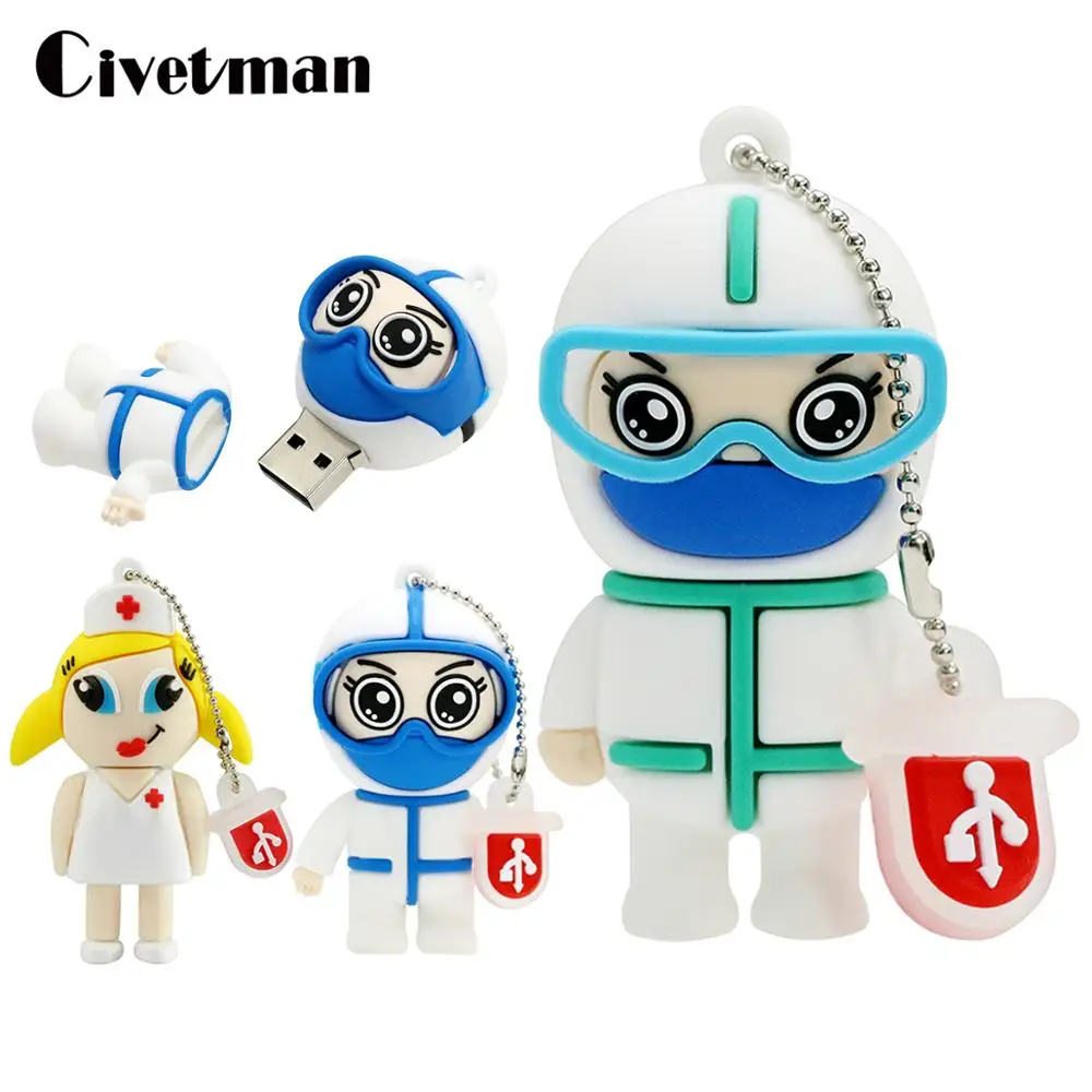 

USB Flash Drive Cute Doctor Nurse Pendrive USB 2.0 Thumb Drives 4GB 8GB 16GB 32GB 64GB 128GB Dentist 256GB Memory Stick Cle USB