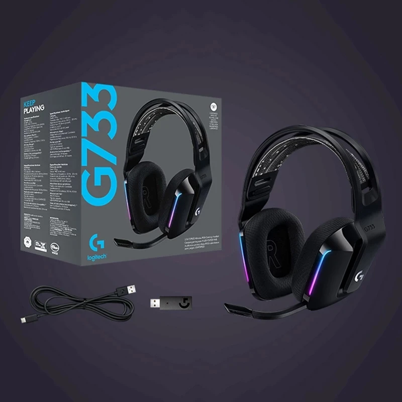 Promotion!!! Logitech G733 Wireless Gaming Headphone RGB DTS Headset 7.1 Surround Sound LIGHTSPEED Rechargeable | Электроника
