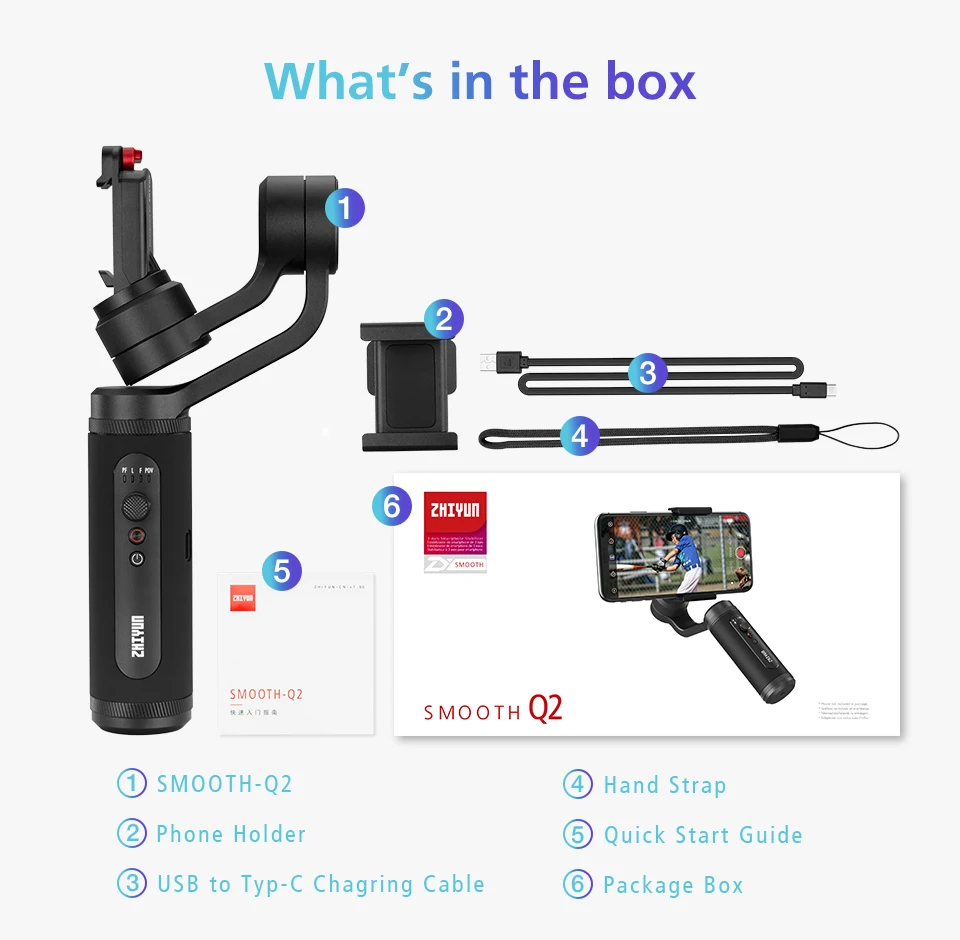 Zhiyun Smooth 4/Q2 3-осевой Карманный карданный стабилизатор для смартфона для iPhone XS XR X 8Plus и huawei& XiaomMi Gopro экшн Камера