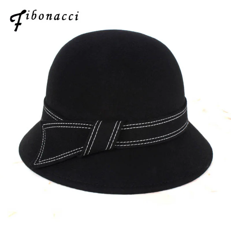 

Fibonacci Female Wool Felt Fedoras Hat Autumn And Winter Dome Bucket Fedora Hats for Women