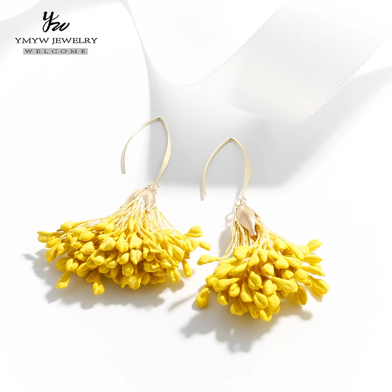 YMYW Romantic Jewelry Yellow Dried Flower Drop Earrings Korean Fashion Gold Copper for Women Girl Party Oorbellen | Украшения и