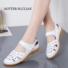 Женские кожаные босоножки, белые, удобные пляжные открытые босоножки, летние босоножки с круглым носком