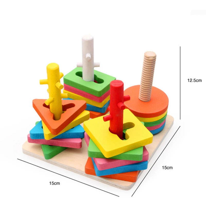 

DIY Wooden Building Blocks Montessori Geometric Shape Pairing Board Model Set Early Educational Toys For Children Kids