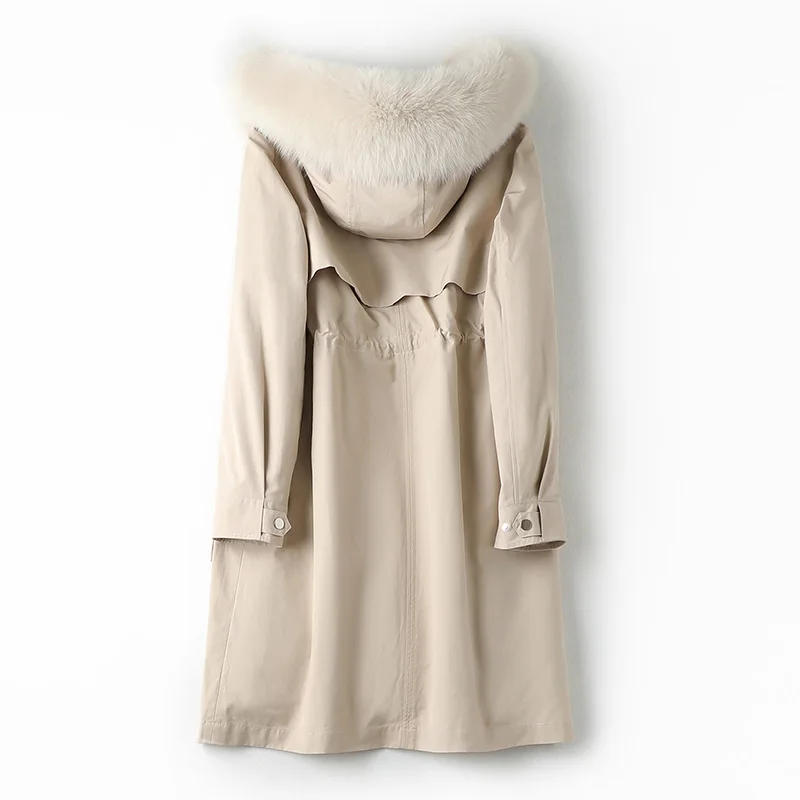 Женская парка с подкладкой из натурального Лисьего меха теплая Длинная зимняя