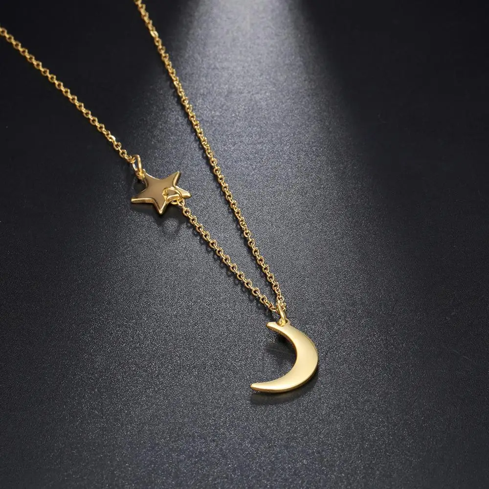 My shape Цепочка с подвеской в виде Луны и звезды ожерелье из нержавеющей стали