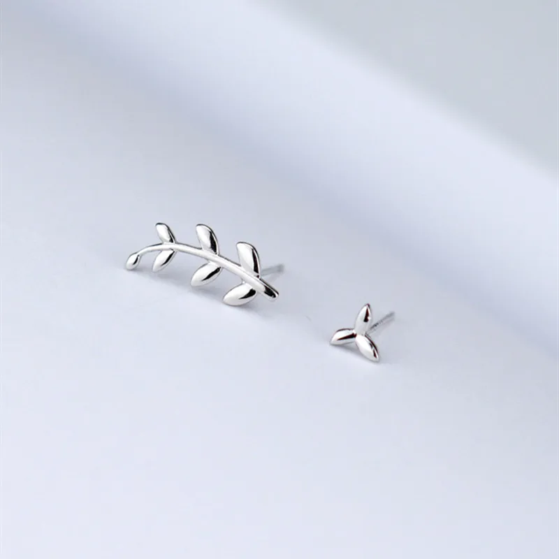 925 пробы серебряные серьги асимметричные Листья уха гвозди модные простые
