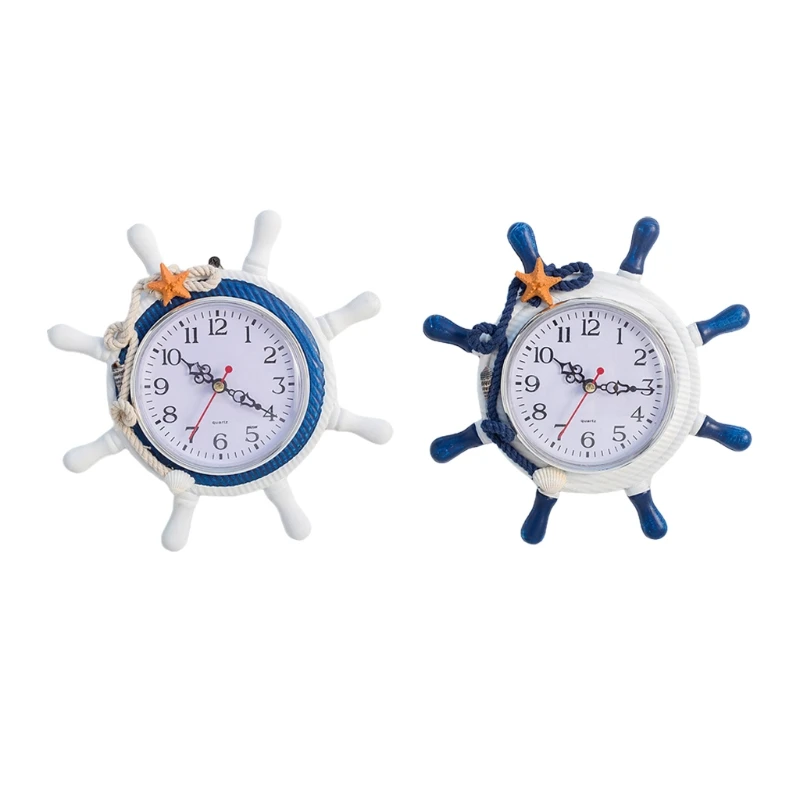 

Деревянные настенные часы в средиземноморском стиле, круглая подвесная часа в стиле ретро, с рулем, для дома и фермы