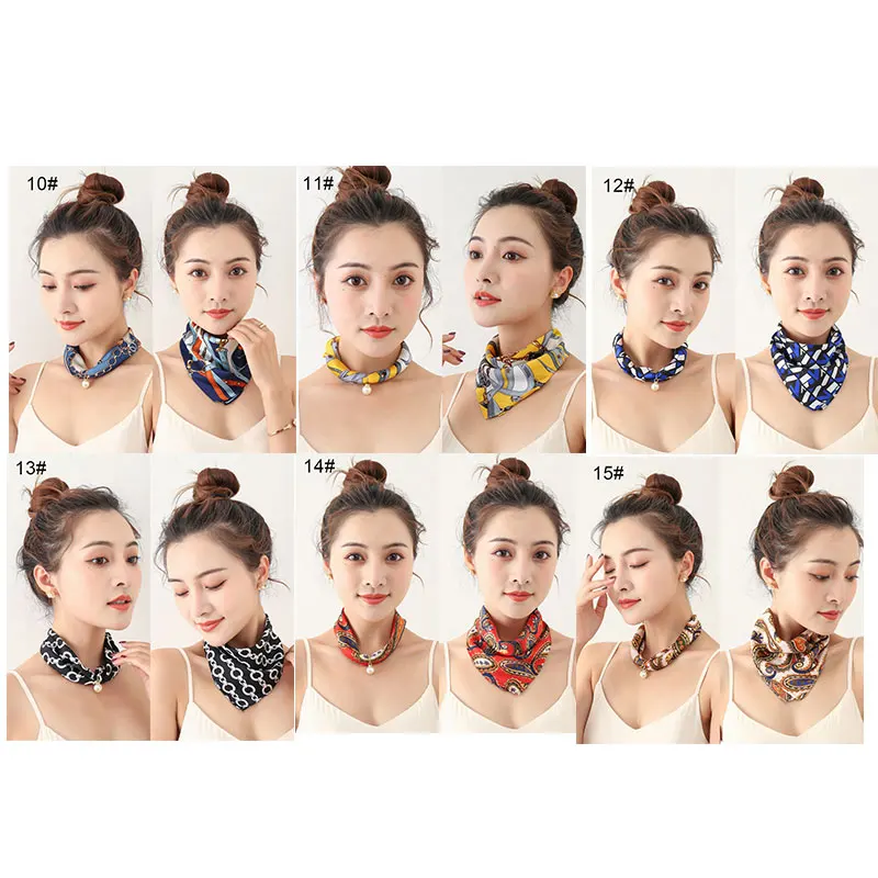

Pearl Pendant Printed Silk Scarf Necklace Fashionable Durable Cute for Women Men BMF88