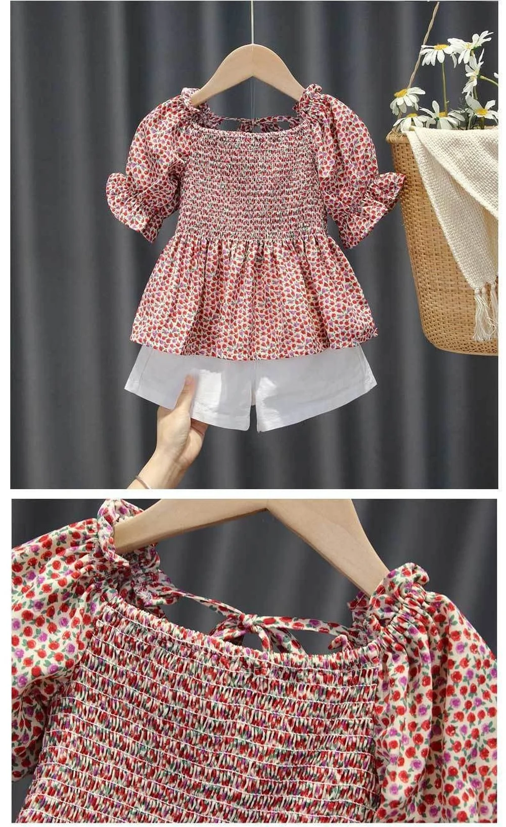 

2021 New Girls Sets New Spring Summer Floral Children Sleeveless T-shirt+Solid Shorts Kids Suit Fashion Children Clothes 1-6Y
