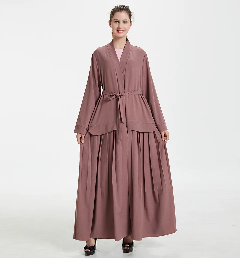 

Fashion Muslim Swing Abaya Cardigan Maxi Dress Belt Long Robe Gowns Tunic Kimono Middle East Ramadan Dubai Arab Islamic Clothing