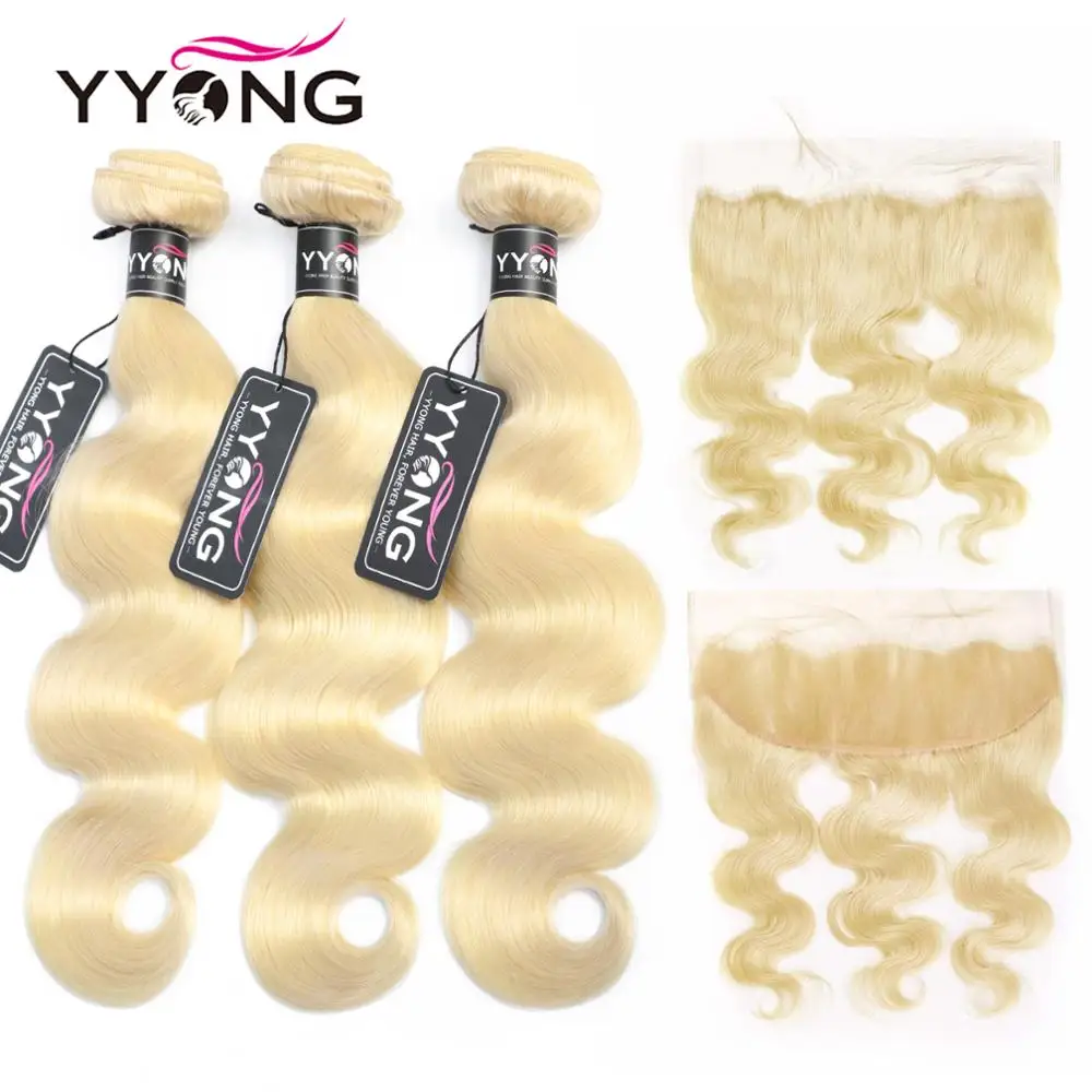 Yyong Brazilian Body Wave 613 Bundles With Frontal Human Hair Blonde Bundles With Closure Remy Lace Frontal With Bundles 4Pc/Lot