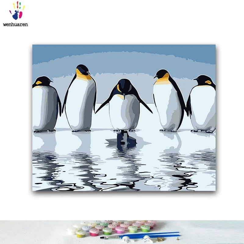 

DIY Coloring paint by numbers Penguin on the snow paintings by numbers with kits 40x50 framed
