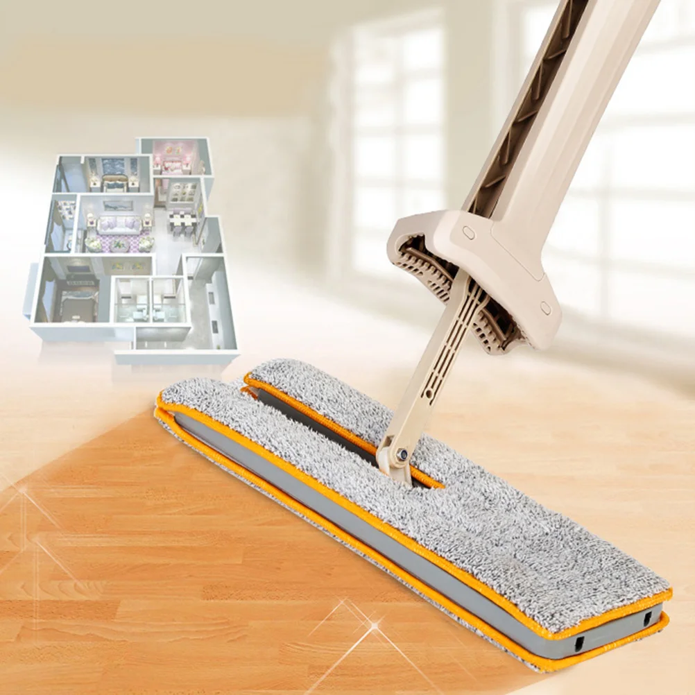 

Floor Mop Double Sided Non Hand Washing Flat Mops Wooden Dust Push Mop Home Cleaning Tools(Khaki)